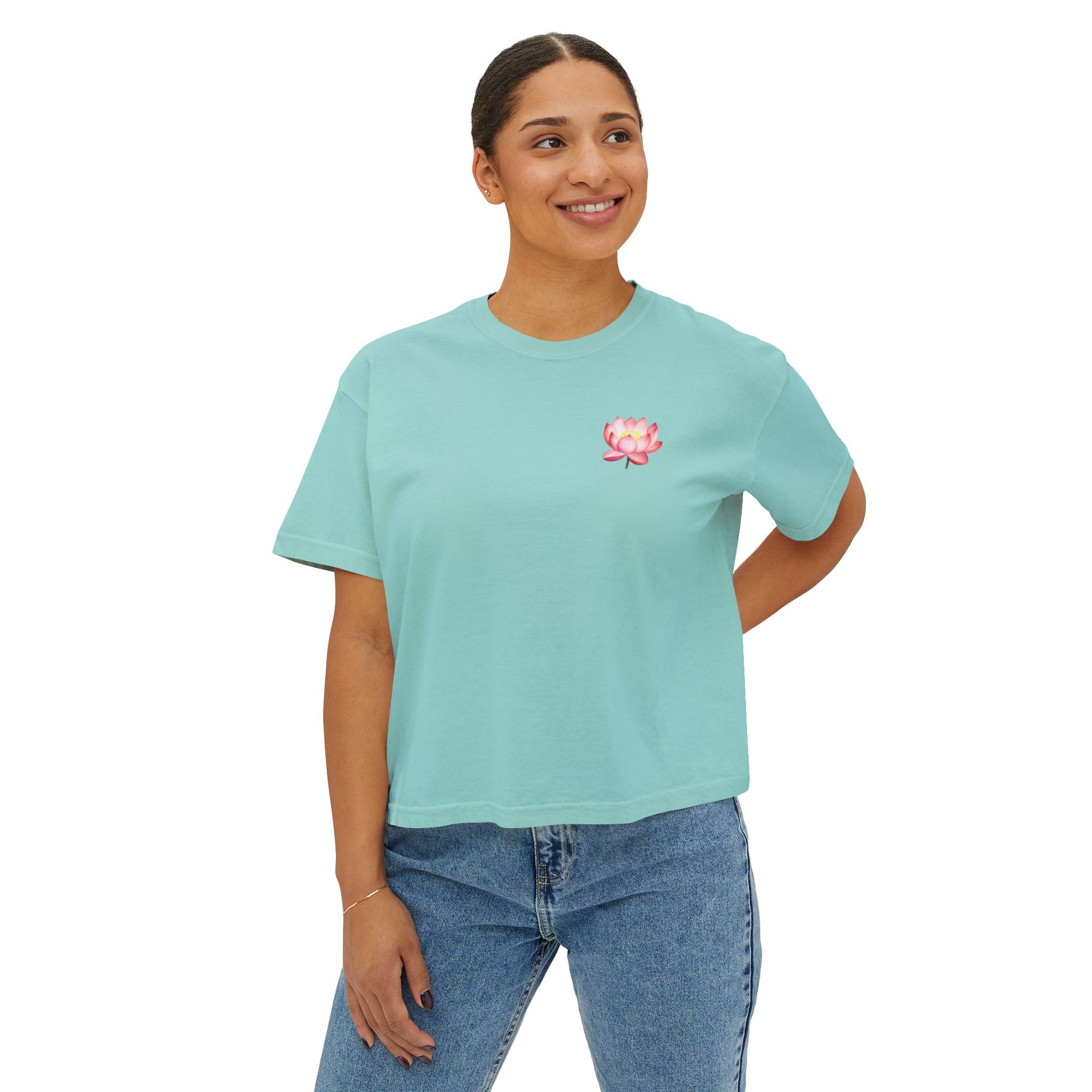 Yoga Time Boxy Tee  Lotus Graphic Women's Cropped T-Shirt
