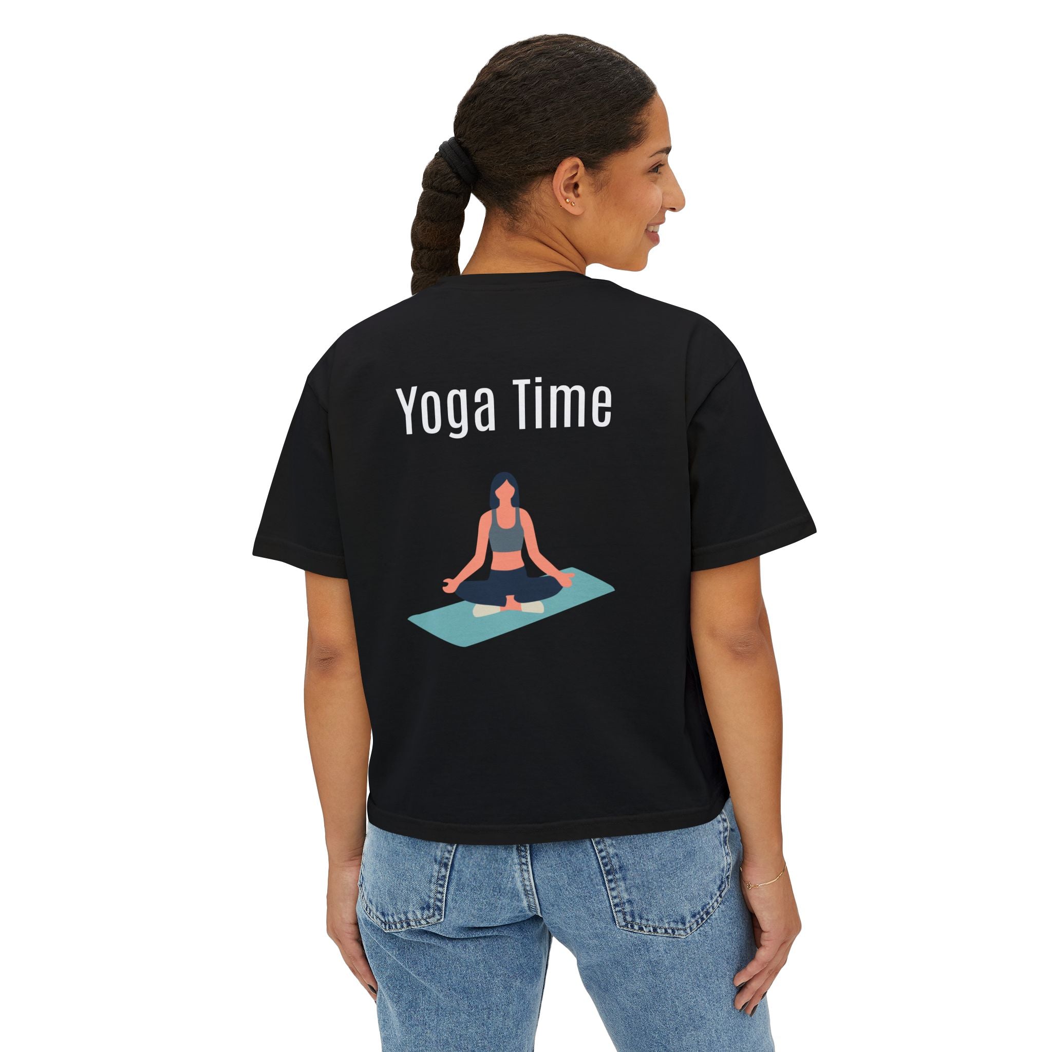 Yoga Time Boxy Tee — Women’s Cropped Yoga T‑Shirt with Lotus Graphic