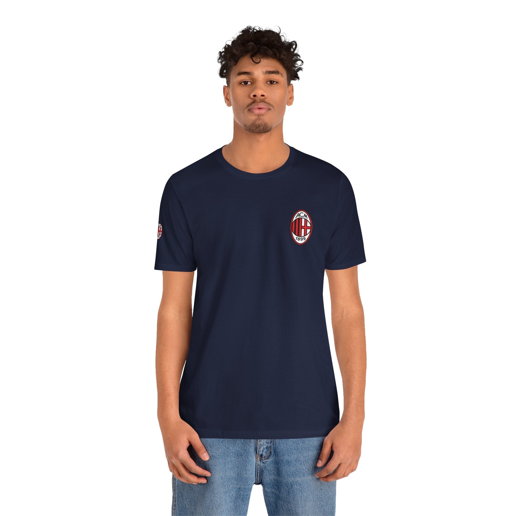 AC Milan Crest T-Shirt Minimal Soccer Tee with 'AC Milan' Back Print - Etna Gift