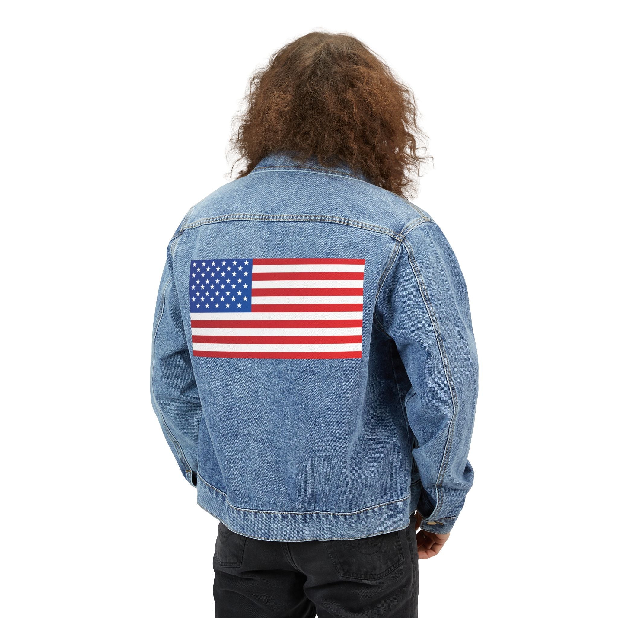 American Flag Denim Jacket | USA Stars Stripes Back Patch - Etna Gift