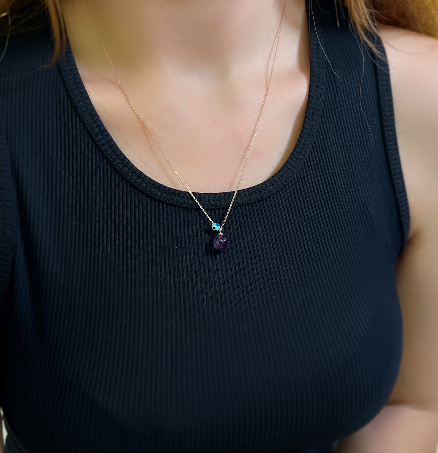 Amethyst natural stone necklace 925 sterling silver Amethyst necklace Rose - Etna Gift