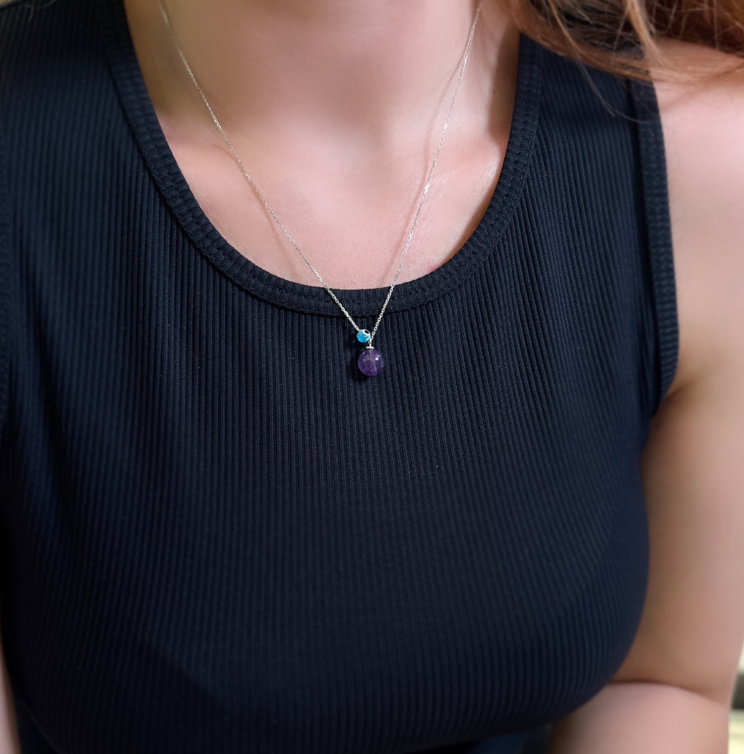 Amethyst natural stone necklace 925 sterling silver Amethyst necklace White - Etna Gift