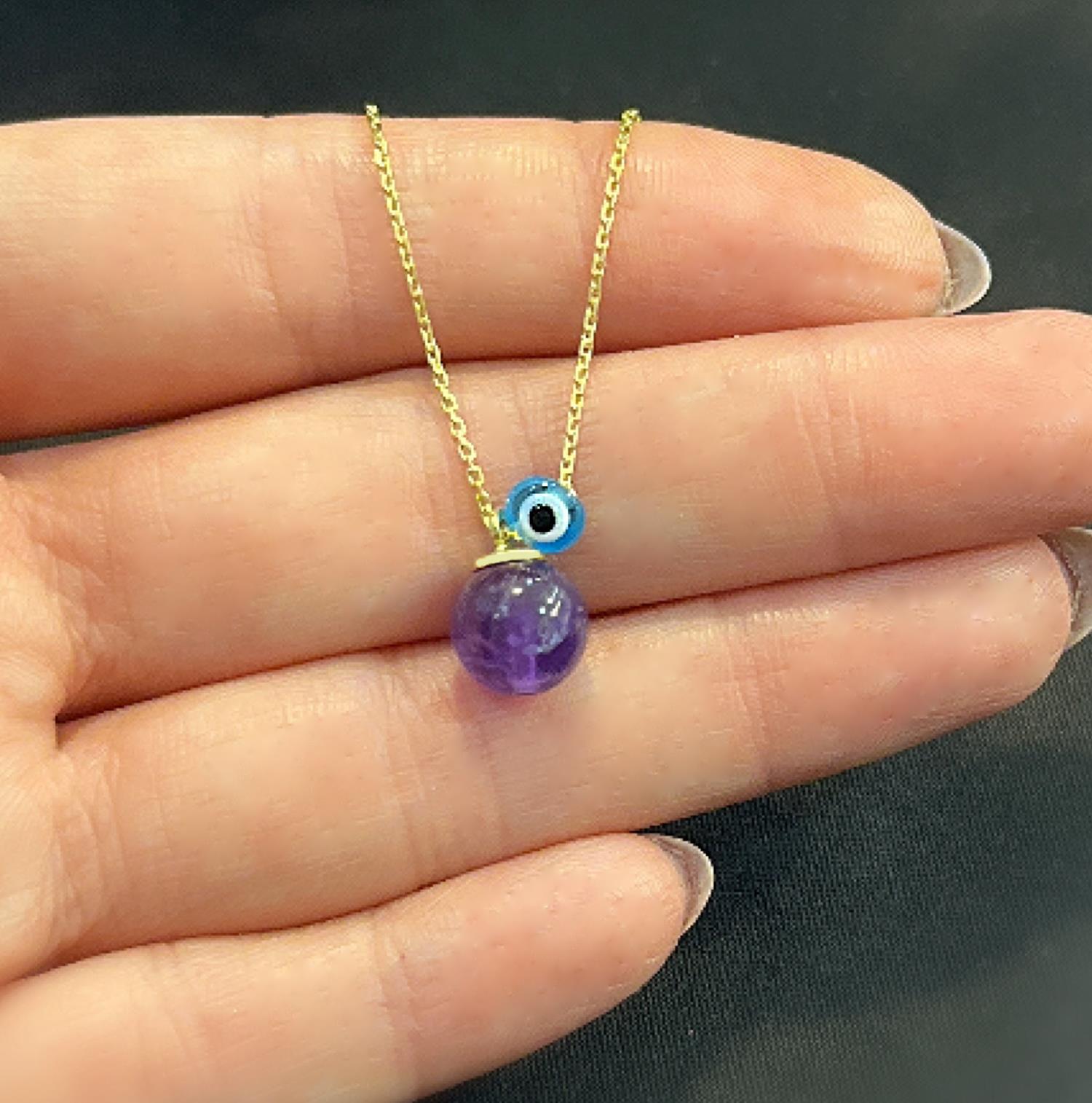 Amethyst natural stone necklace 925 sterling silver Amethyst necklace White - Etna Gift