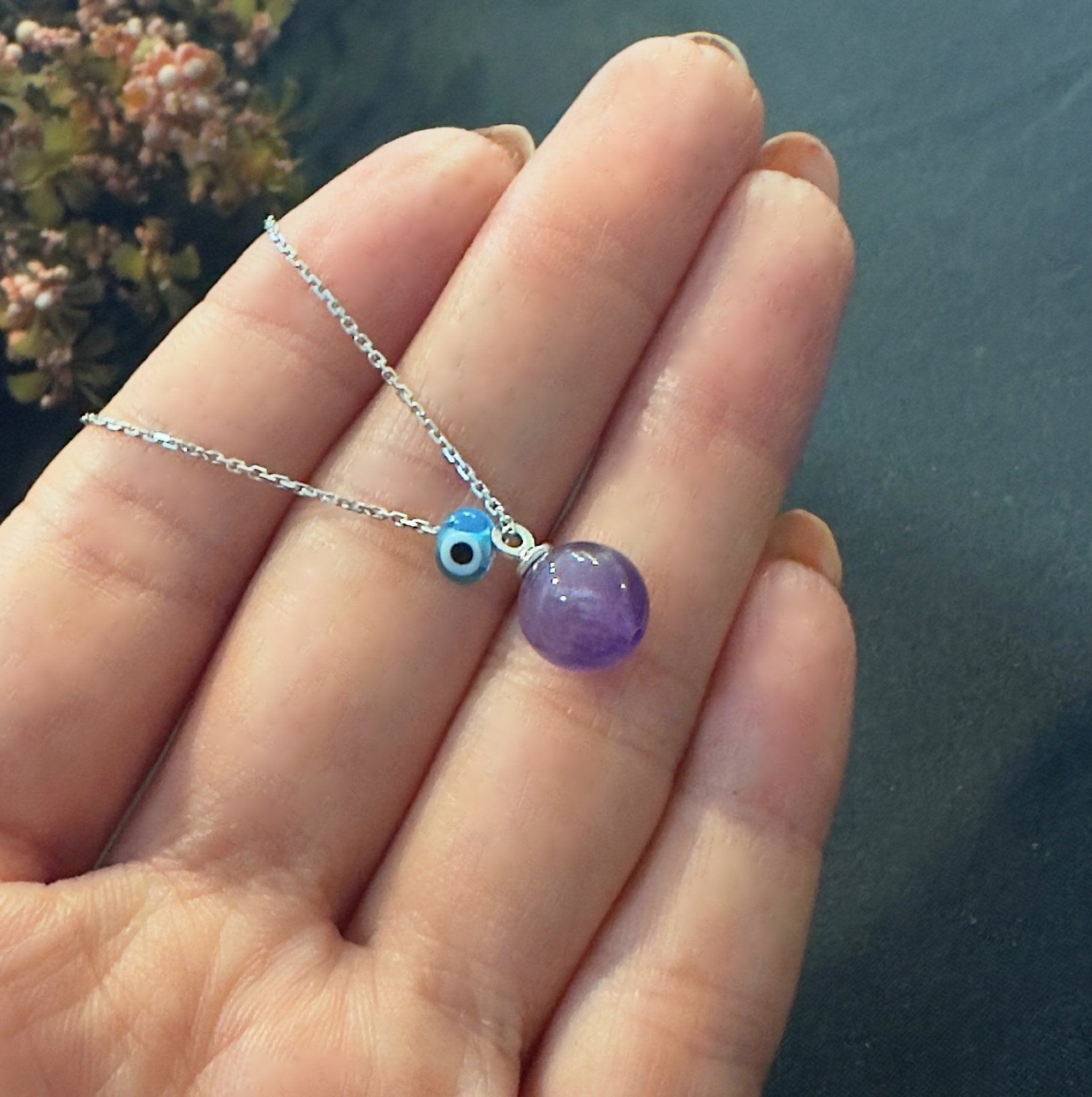 Amethyst natural stone necklace 925 sterling silver Amethyst necklace White - Etna Gift