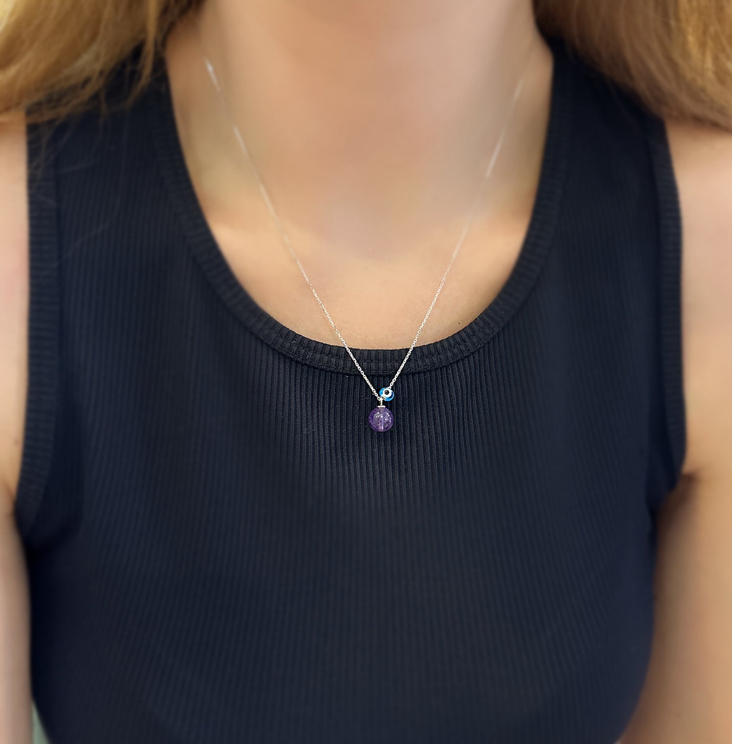 Amethyst natural stone necklace 925 sterling silver Amethyst necklace White - Etna Gift