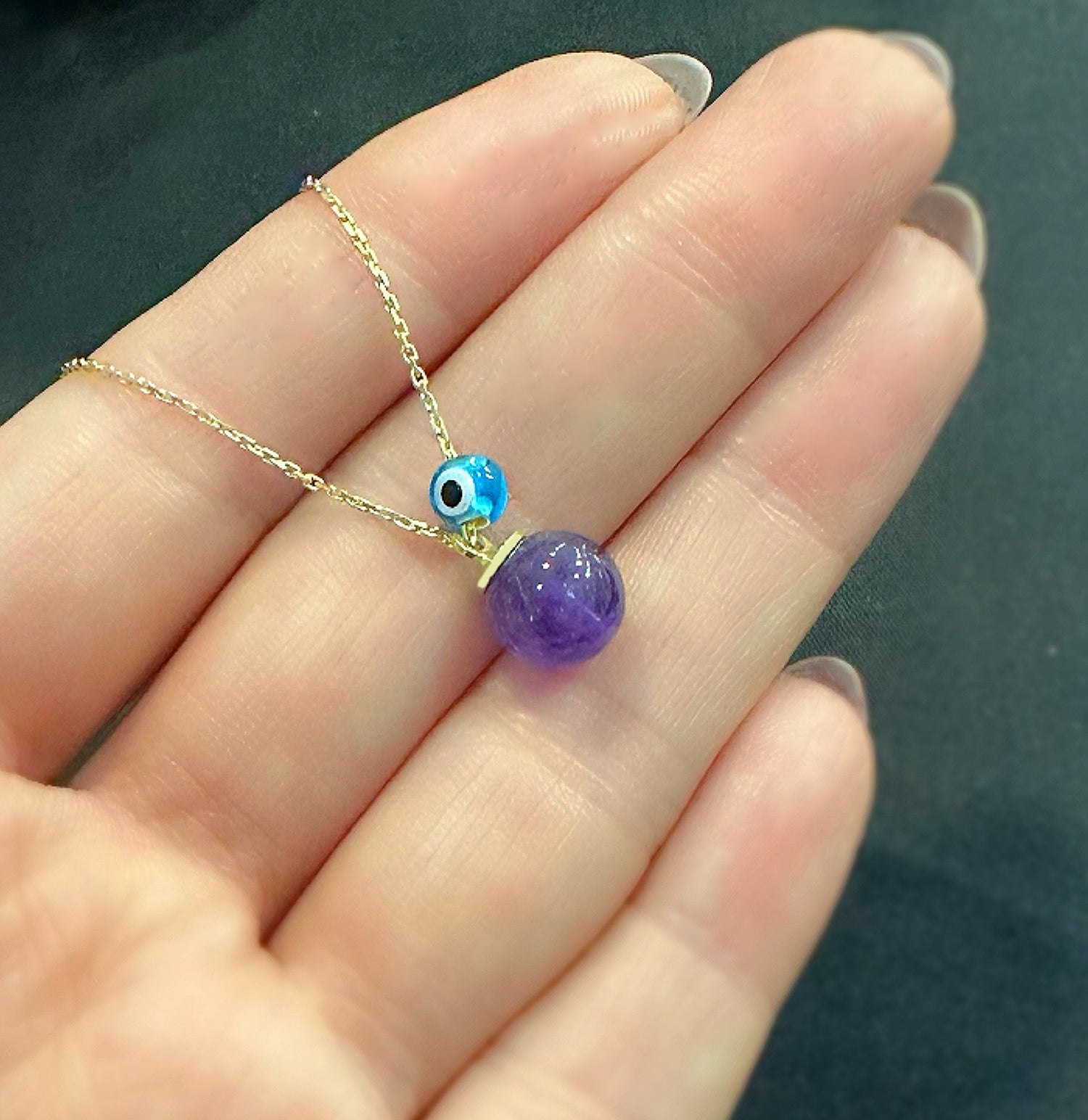 Amethyst natural stone necklace 925 sterling silver Amethyst necklace Yellow - Etna Gift