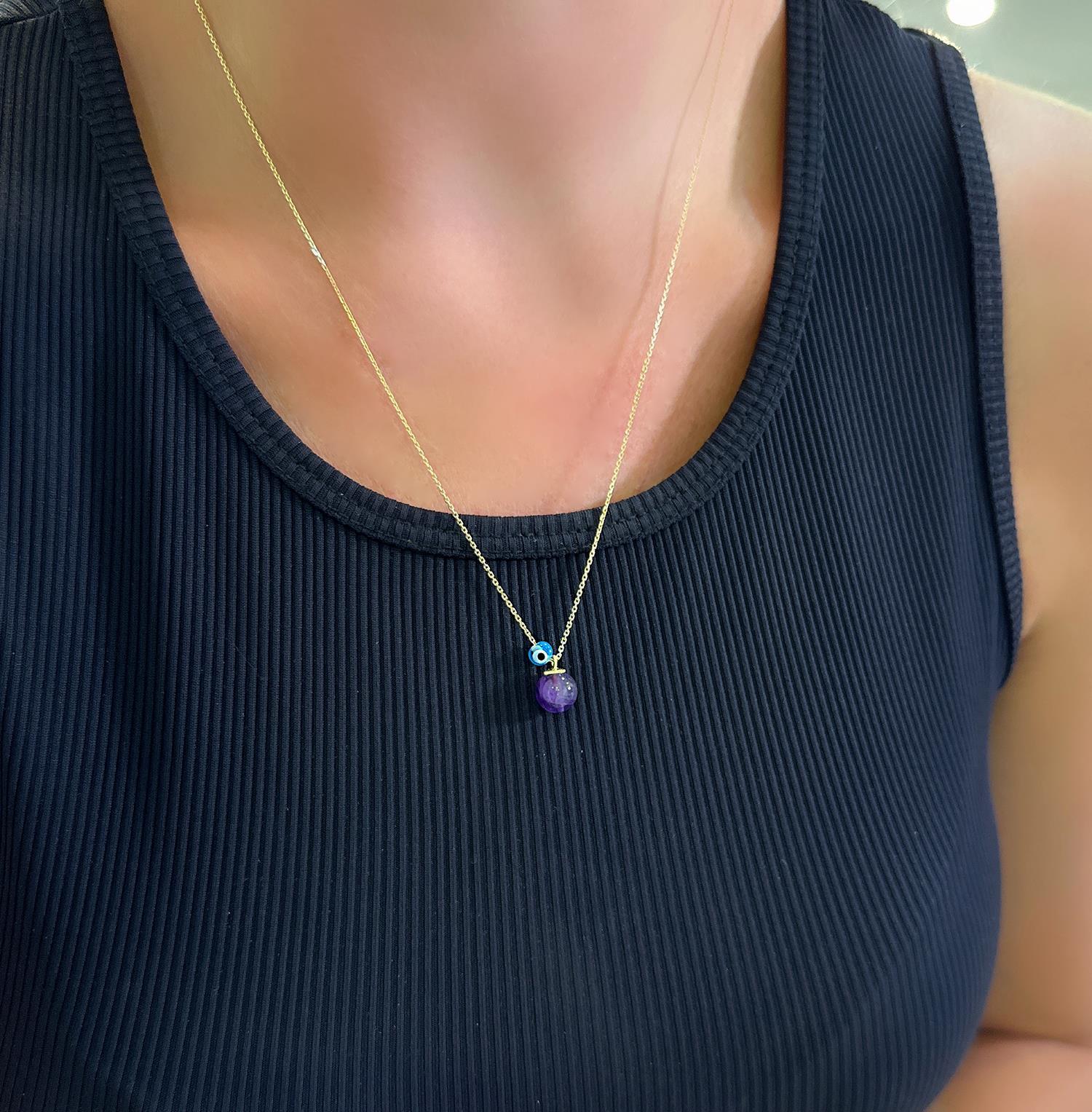 Amethyst natural stone necklace 925 sterling silver Amethyst necklace Yellow - Etna Gift