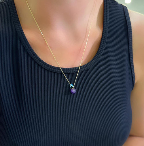 Amethyst natural stone necklace 925 sterling silver Amethyst necklace Yellow - Etna Gift