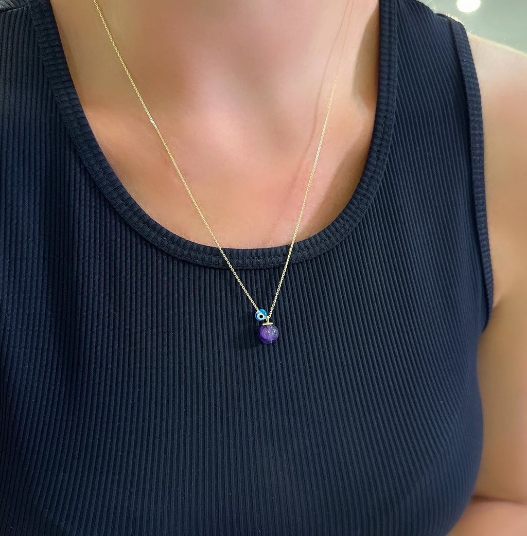 Amethyst natural stone necklace 925 sterling silver Amethyst necklace Yellow - Etna Gift