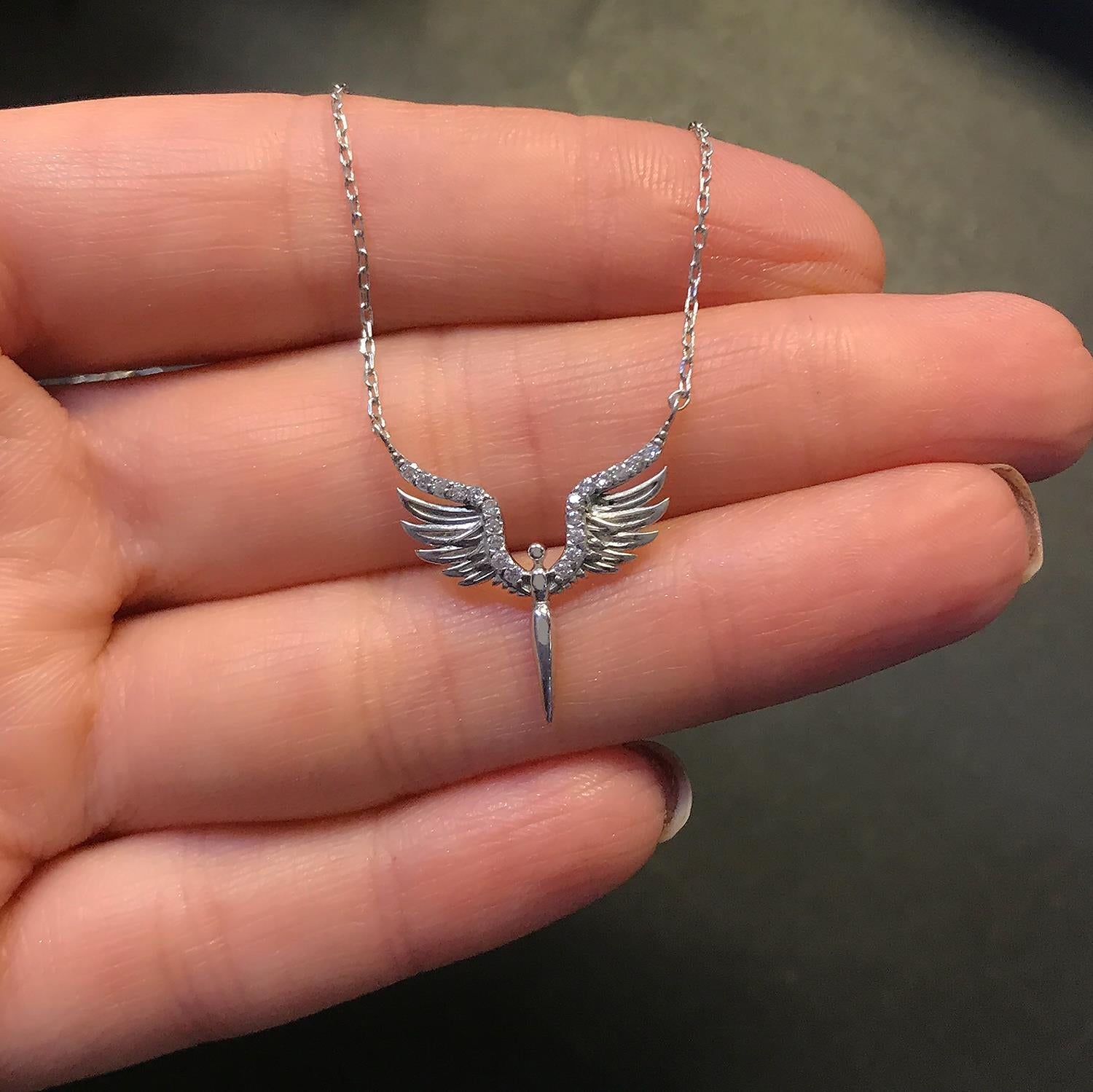 Angel silver pendant 925 sterling silver angel luck necklace - Etna Gift