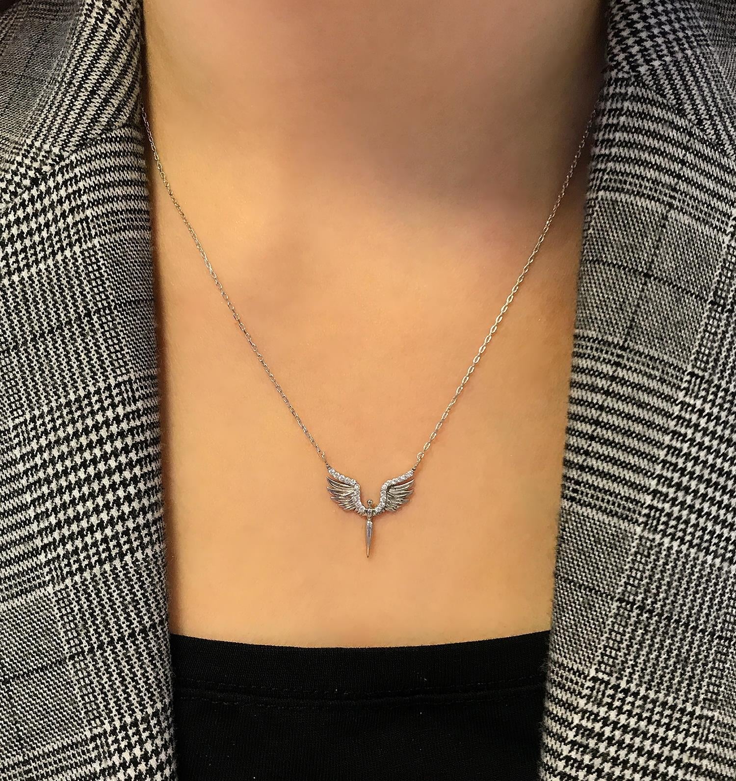 Angel silver pendant 925 sterling silver angel luck necklace - Etna Gift