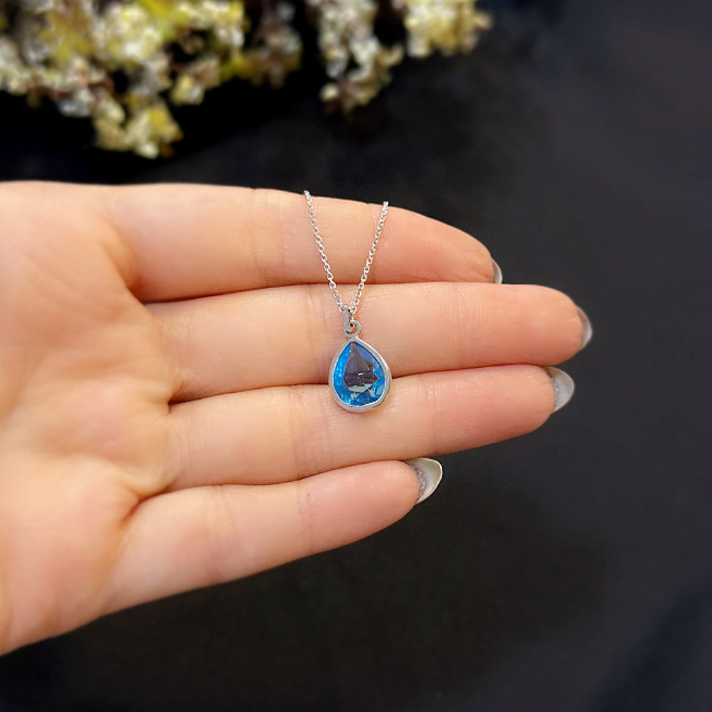 Aquamarine drop necklacce 925 sterling silver Aquamarine drop necklace - Etna Gift