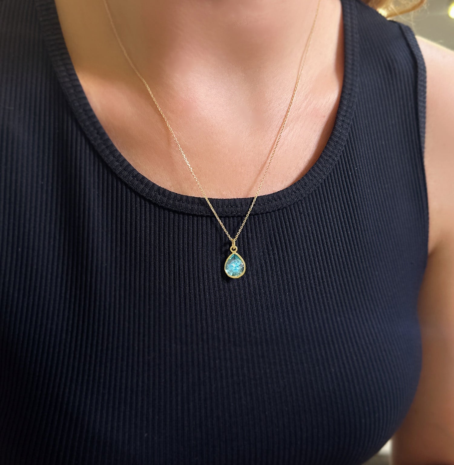 Aquamarine drop necklacce 925 sterling silver Aquamarine drop necklace - Etna Gift