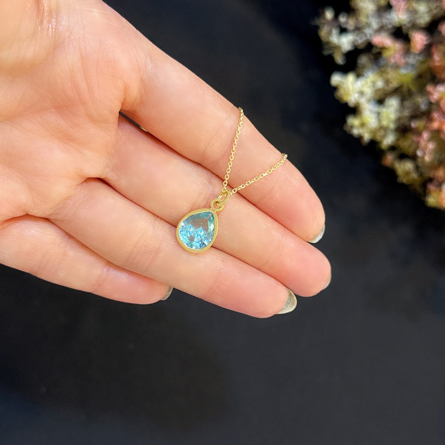Aquamarine drop necklacce 925 sterling silver Aquamarine drop necklace - Etna Gift