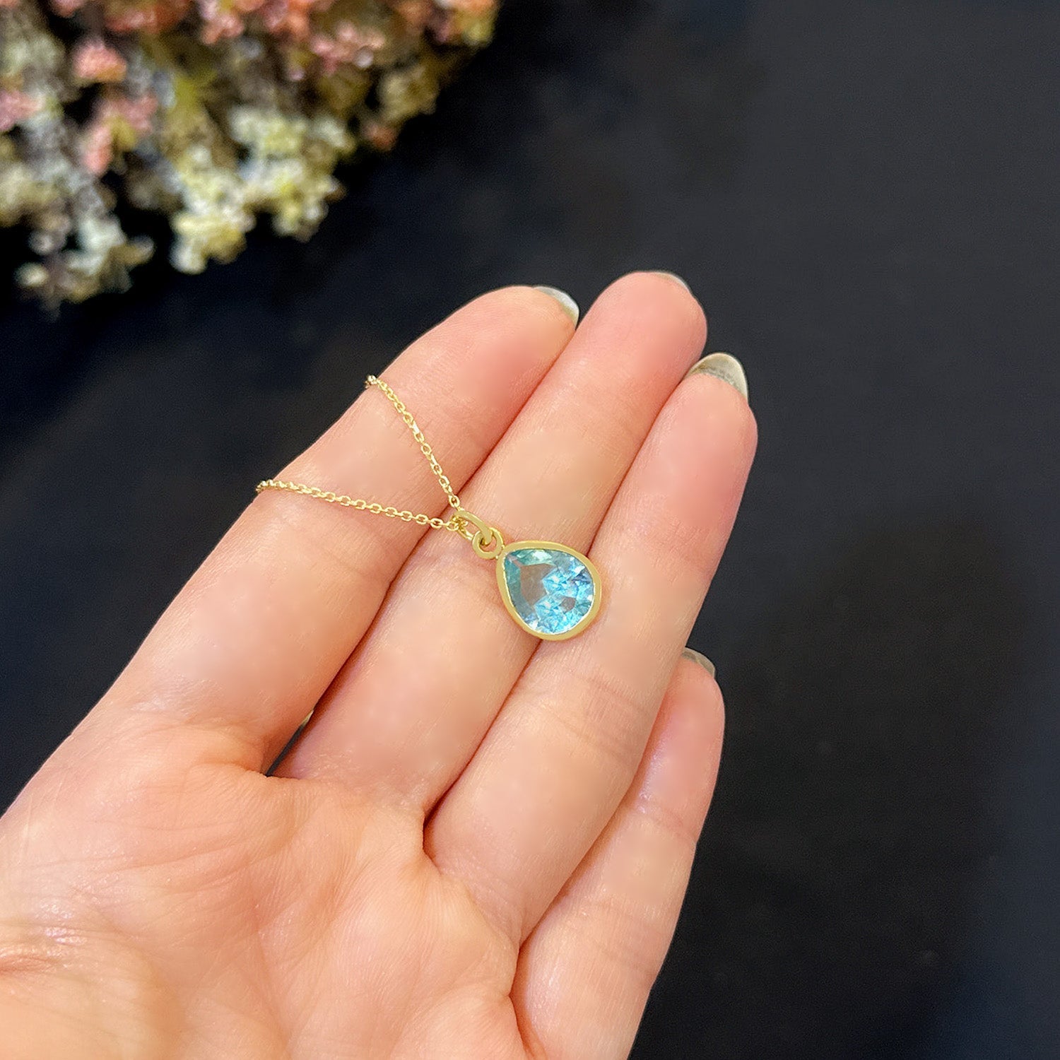 Aquamarine drop necklacce 925 sterling silver Aquamarine drop necklace - Etna Gift