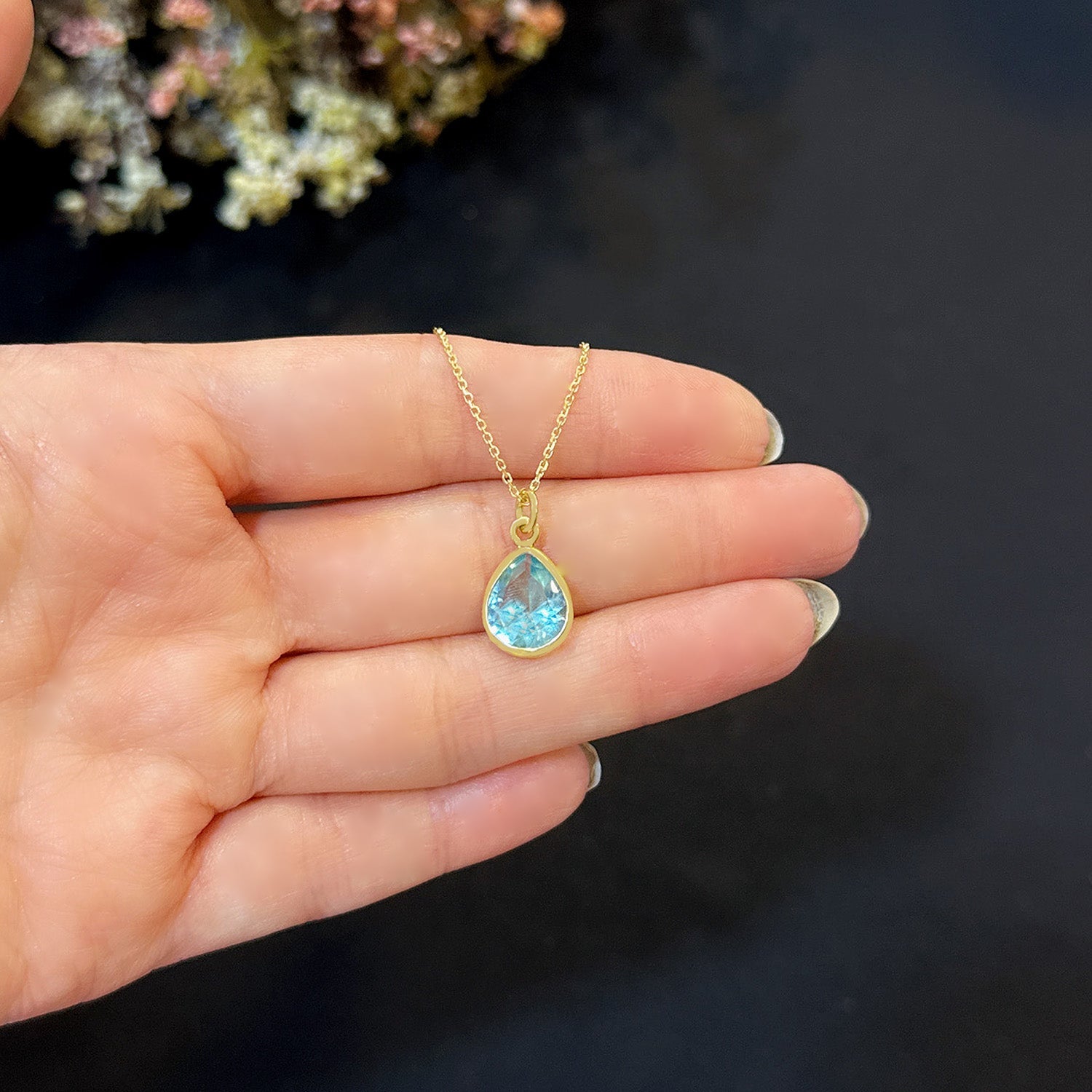 Aquamarine drop necklacce 925 sterling silver Aquamarine drop necklace - Etna Gift