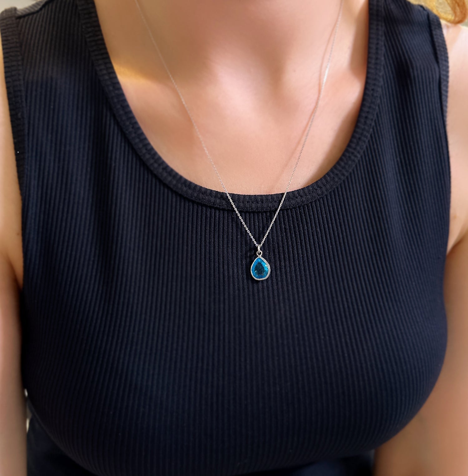Aquamarine drop necklacce 925 sterling silver Aquamarine drop necklace - Etna Gift
