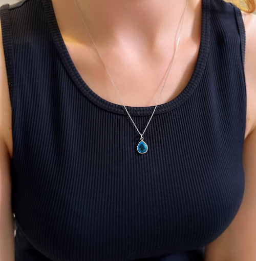 Aquamarine drop necklacce 925 sterling silver Aquamarine drop necklace - Etna Gift