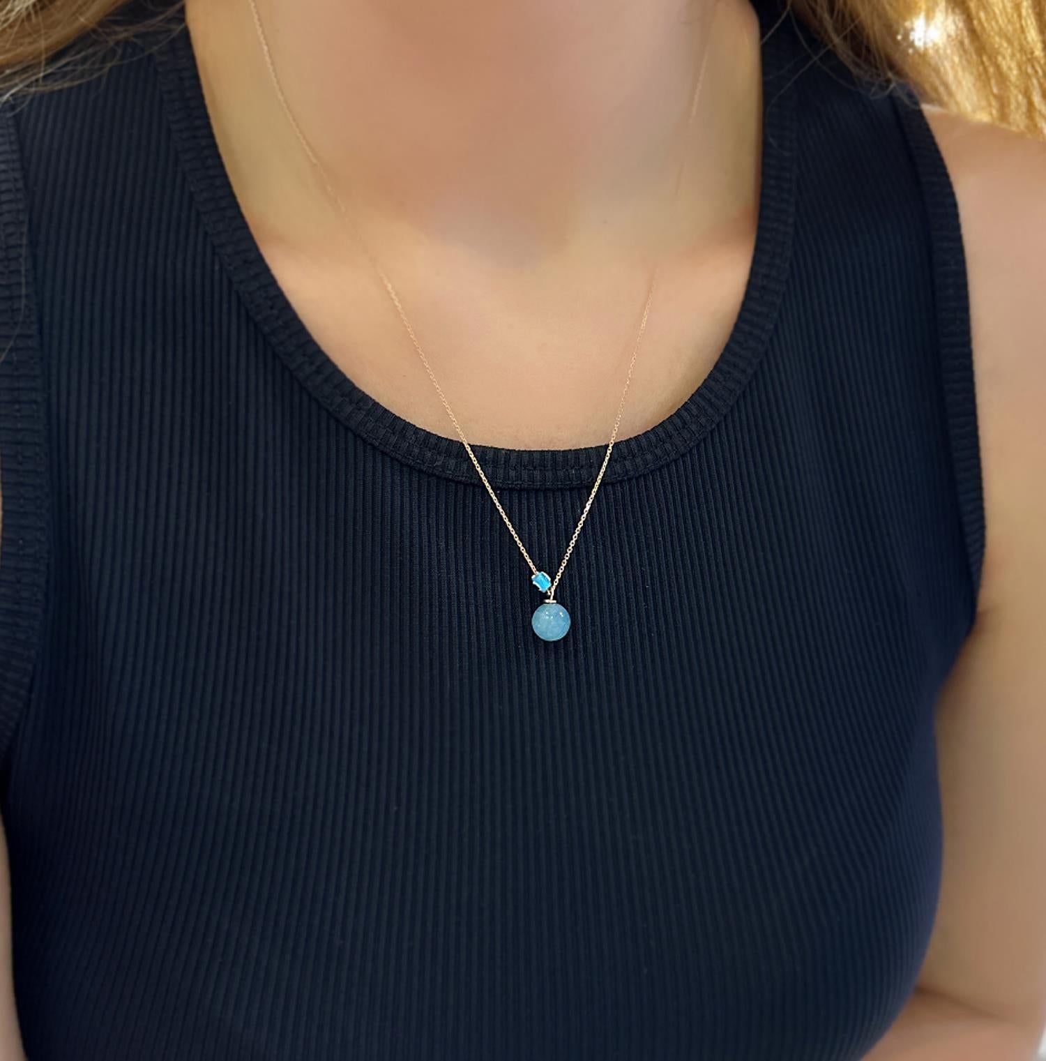 Aquamarine natural stone necklace 925 sterling silver aquamarine necklace - Etna Gift