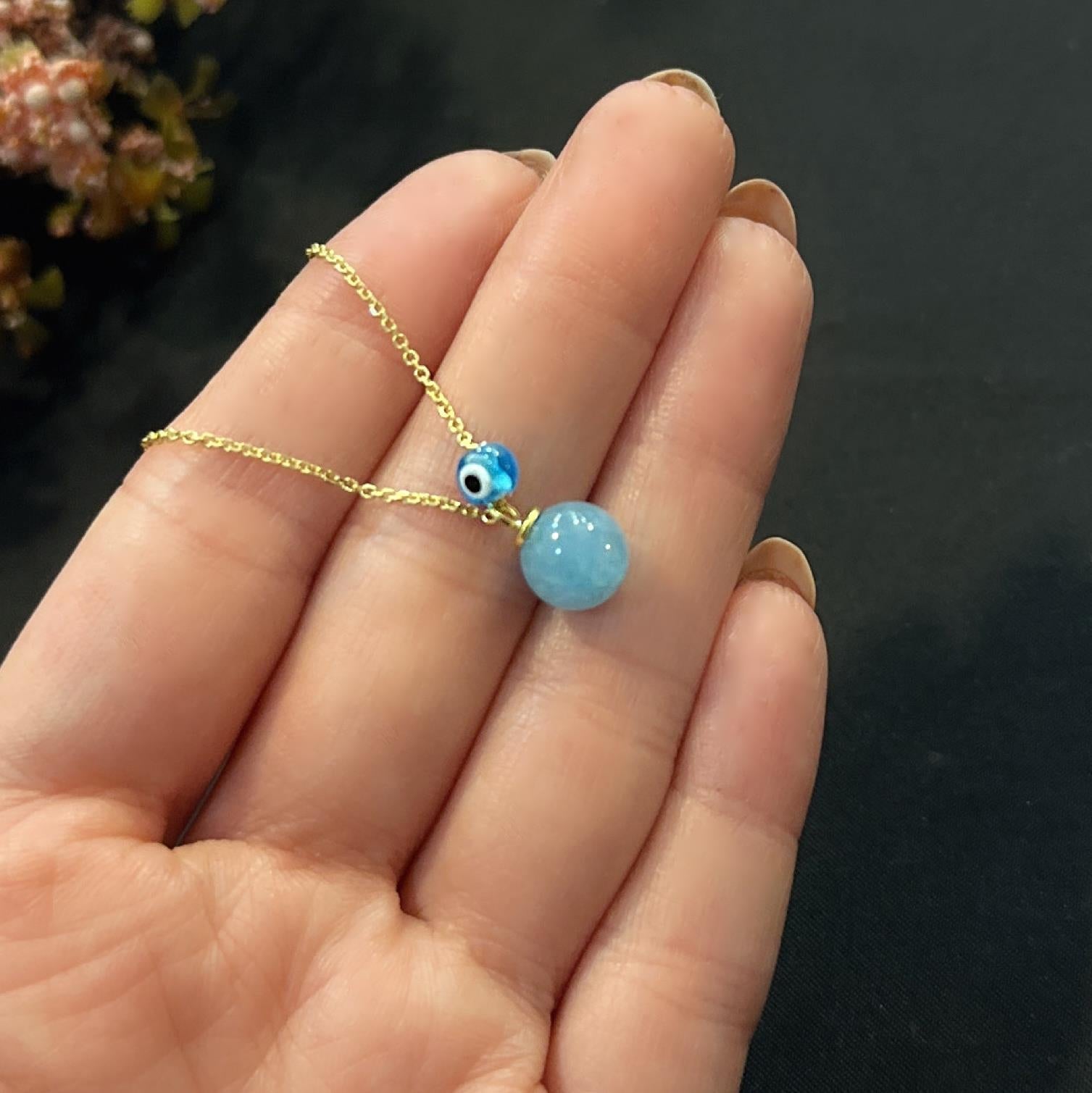 Aquamarine natural stone necklace 925 sterling silver aquamarine necklace yellow - Etna Gift