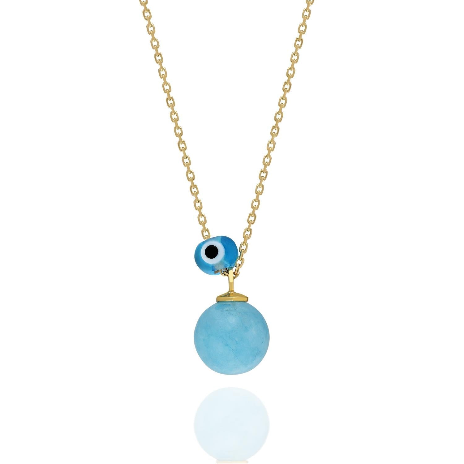 Aquamarine natural stone necklace 925 sterling silver aquamarine necklace yellow - Etna Gift