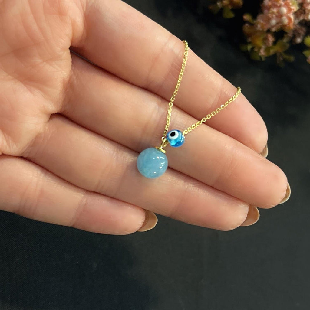Aquamarine natural stone necklace 925 sterling silver aquamarine necklace yellow - Etna Gift