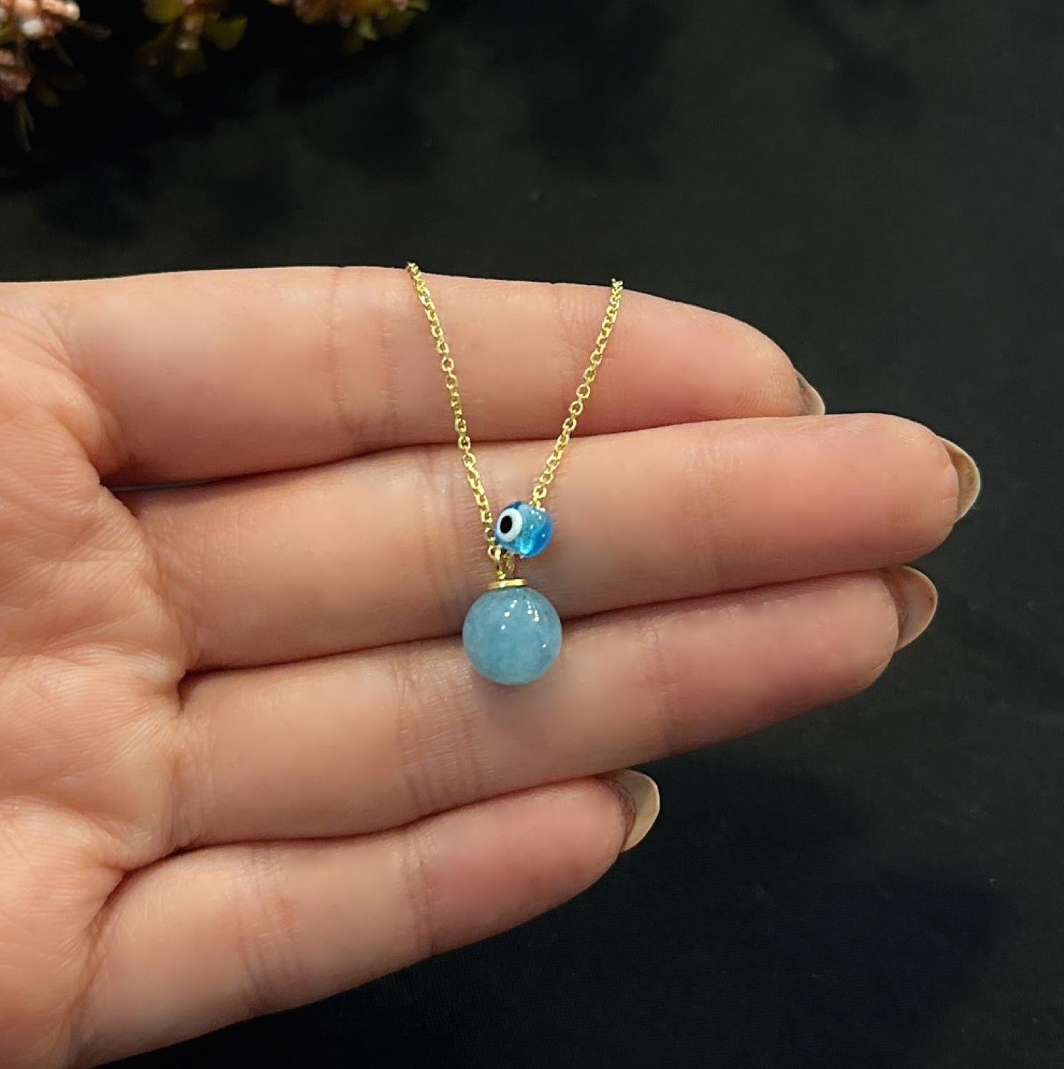 Aquamarine natural stone necklace 925 sterling silver aquamarine necklace yellow - Etna Gift