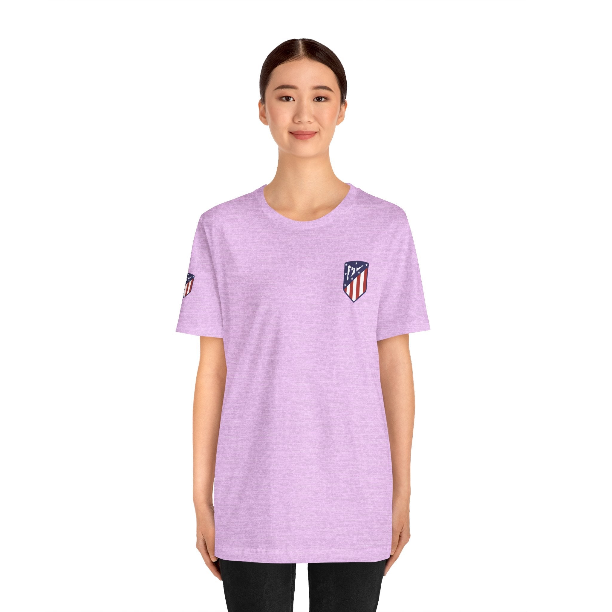 Atletico Madrid Shield T-Shirt Front Chest & Sleeve Logo Soccer Tee - Etna Gift