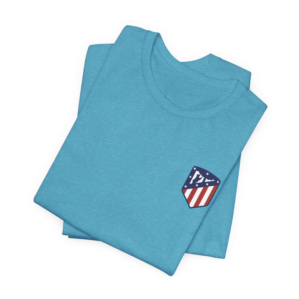 Atletico Madrid Shield T-Shirt Front Chest & Sleeve Logo Soccer Tee - Etna Gift