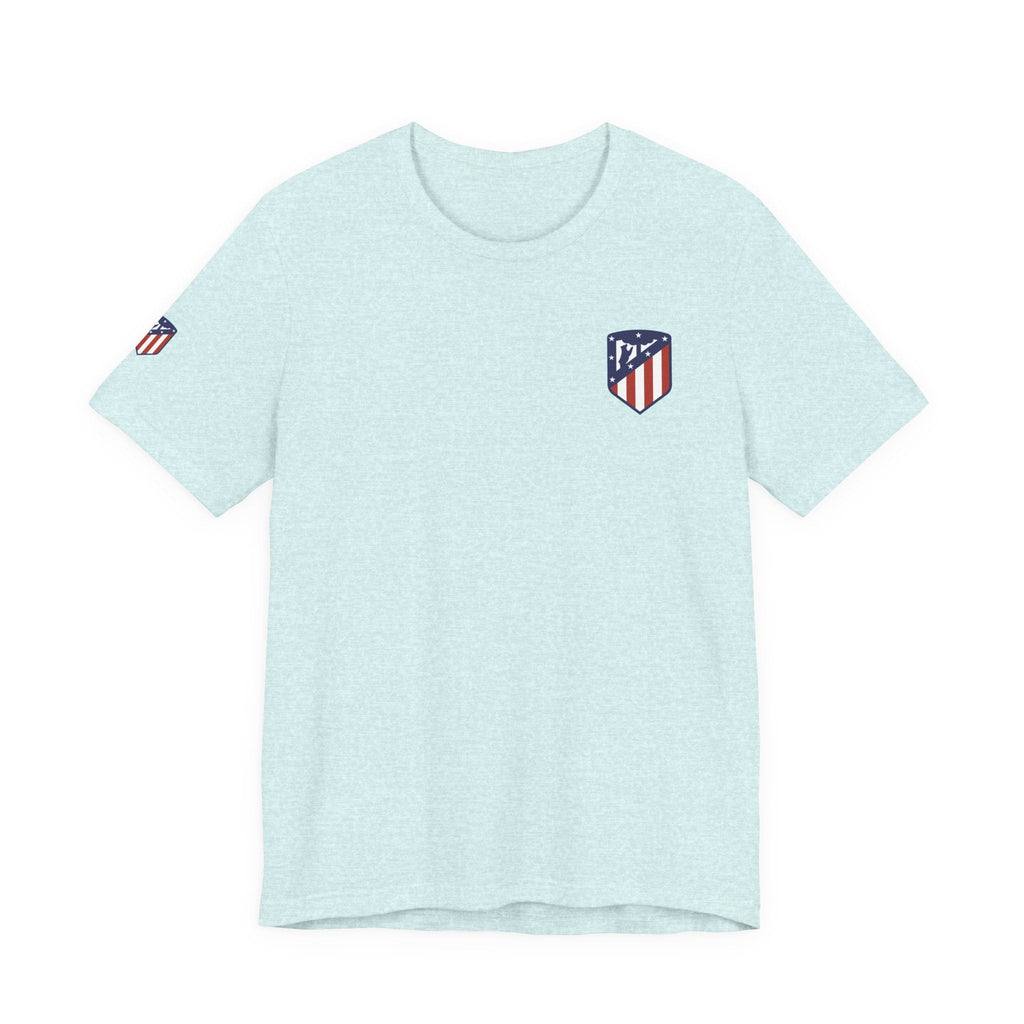 Atletico Madrid Shield T-Shirt Front Chest & Sleeve Logo Soccer Tee - Etna Gift