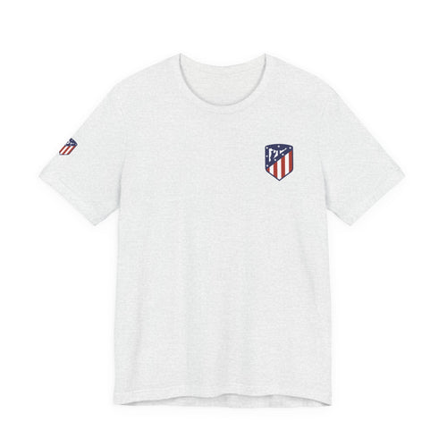 Atletico Madrid Shield T-Shirt Front Chest & Sleeve Logo Soccer Tee - Etna Gift
