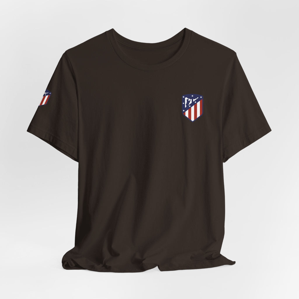 Atletico Madrid Shield T-Shirt Front Chest & Sleeve Logo Soccer Tee - Etna Gift