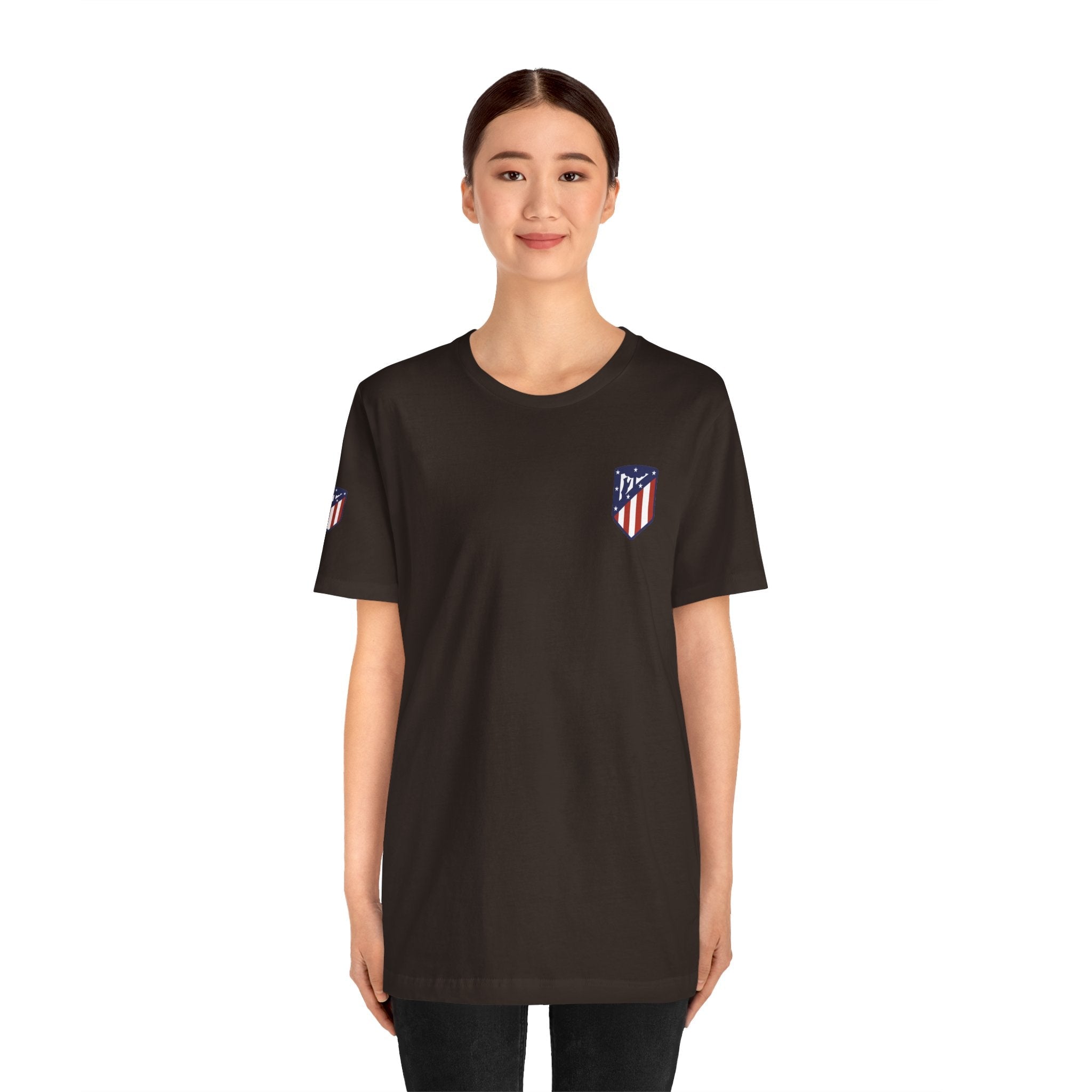 Atletico Madrid Shield T-Shirt Front Chest & Sleeve Logo Soccer Tee - Etna Gift