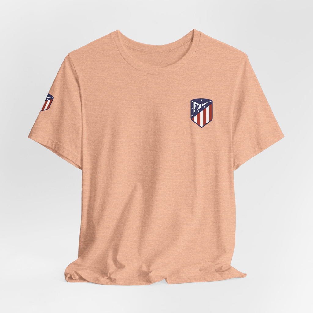 Atletico Madrid Shield T-Shirt Front Chest & Sleeve Logo Soccer Tee - Etna Gift
