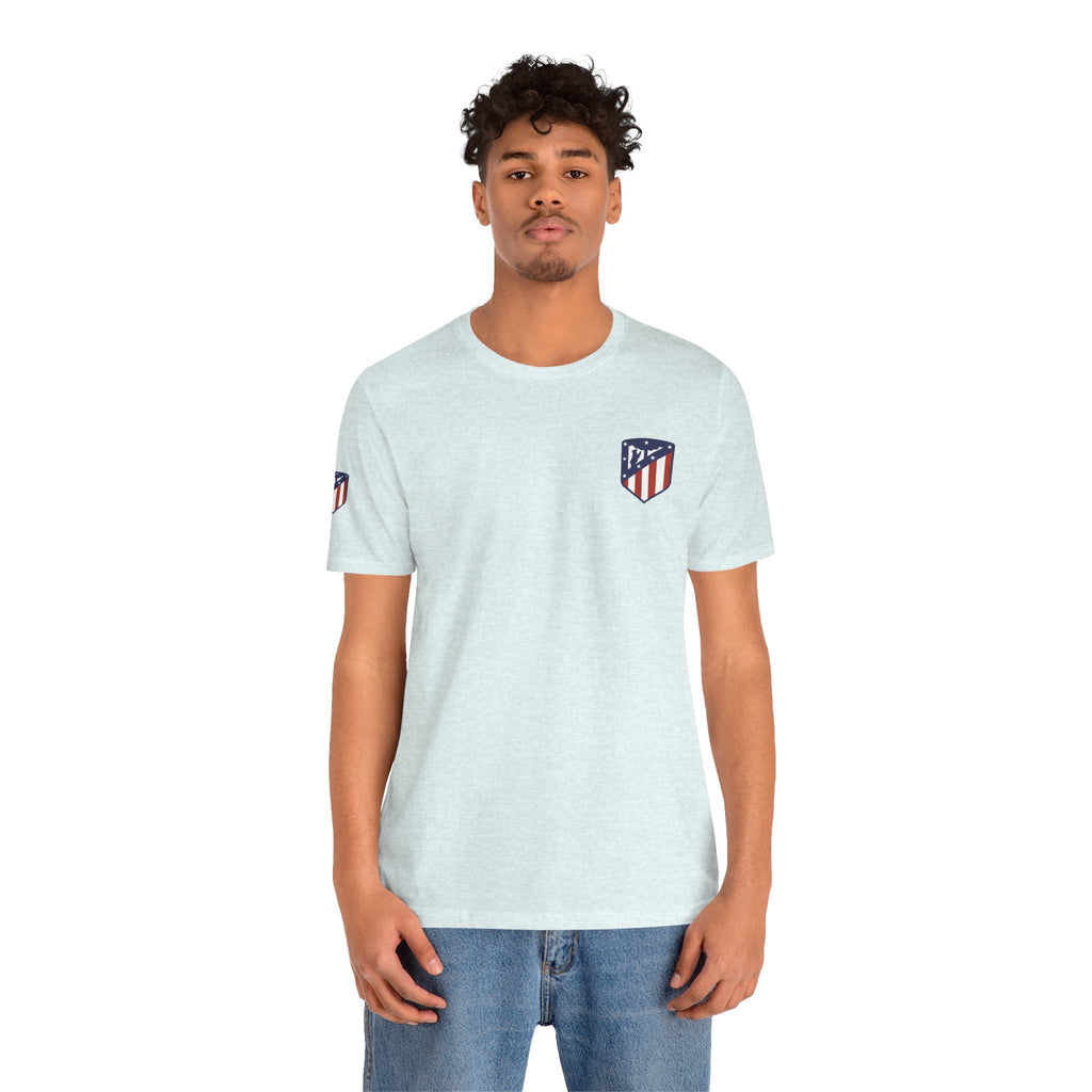 Atletico Madrid Shield T-Shirt Front Chest & Sleeve Logo Soccer Tee - Etna Gift