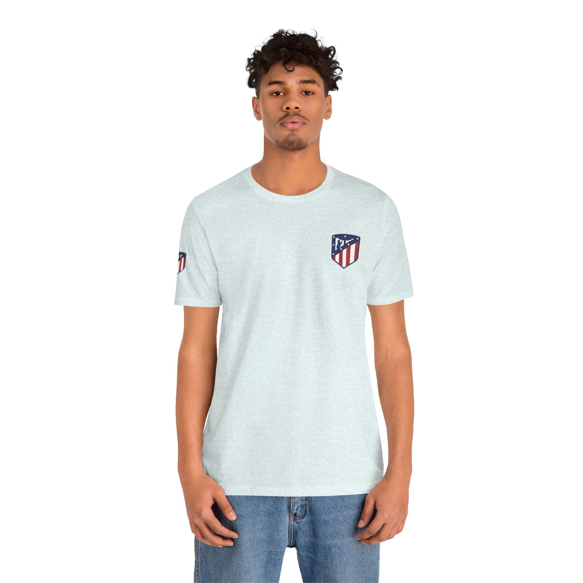 Atletico Madrid Shield T-Shirt Front Chest & Sleeve Logo Soccer Tee - Etna Gift