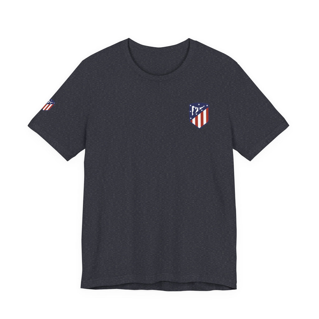 Atletico Madrid Shield T-Shirt Front Chest & Sleeve Logo Soccer Tee - Etna Gift