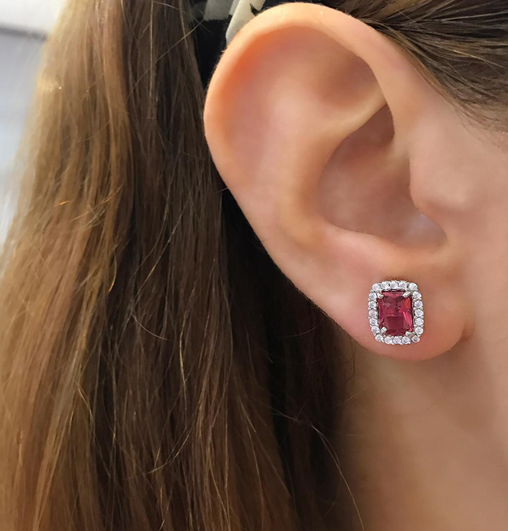 Baguette Red Ruby Earrings – 925 Sterling Silver Earrings - Etna Gift