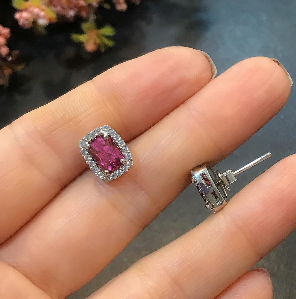 Baguette Red Ruby Earrings – 925 Sterling Silver Earrings - Etna Gift