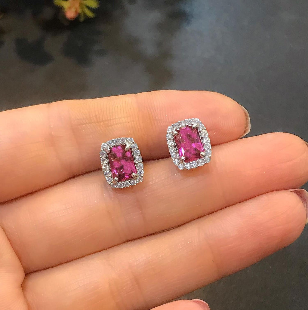 Baguette Red Ruby Earrings – 925 Sterling Silver Earrings - Etna Gift