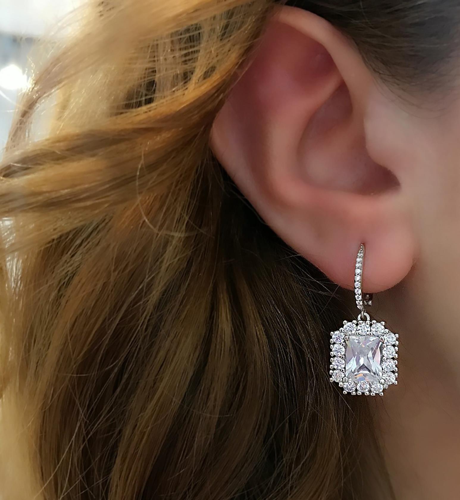 Baguette Silver Earrings – 925 Sterling Silver Baguette Earrings - Etna Gift