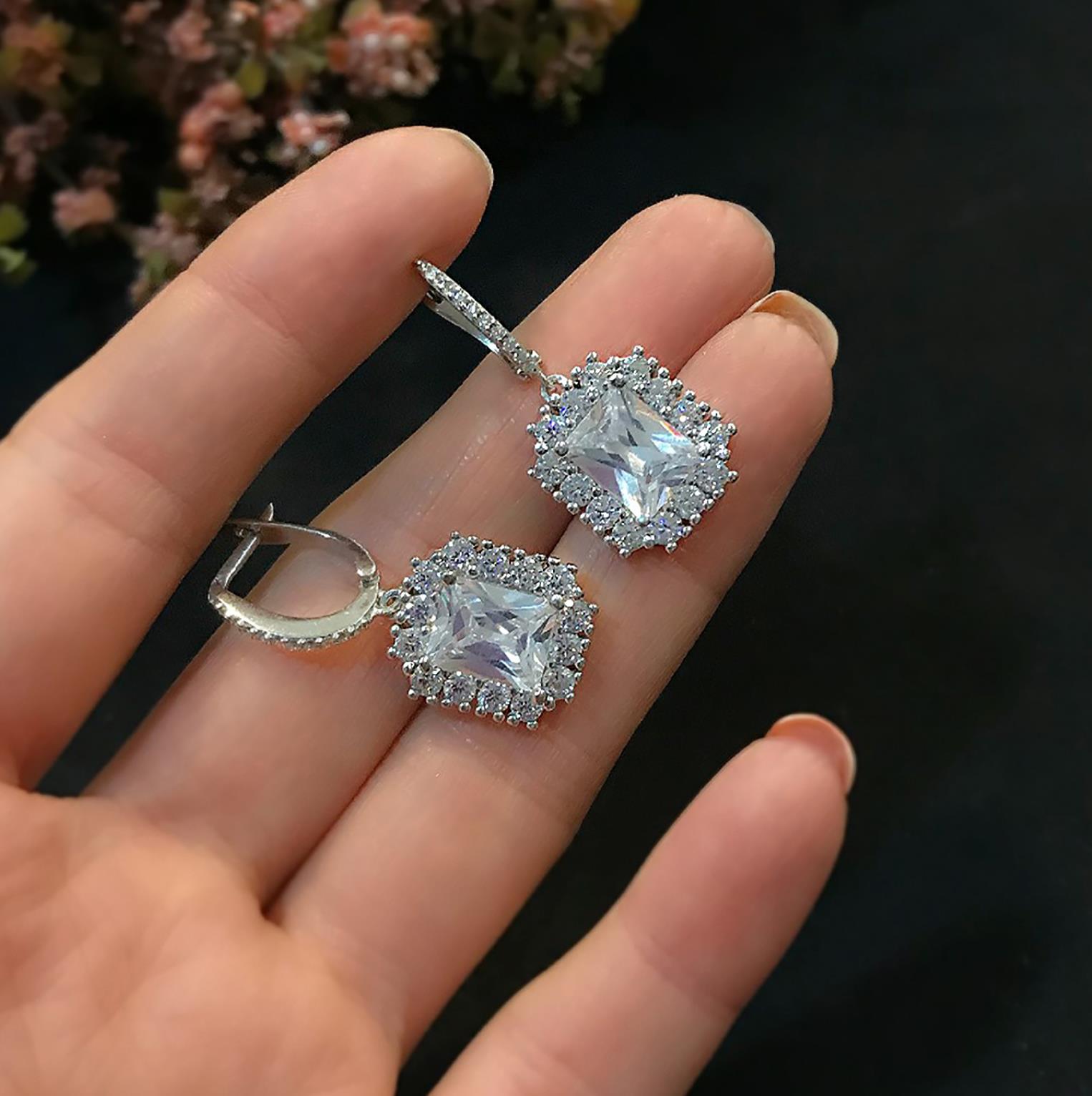 Baguette Silver Earrings – 925 Sterling Silver Baguette Earrings - Etna Gift