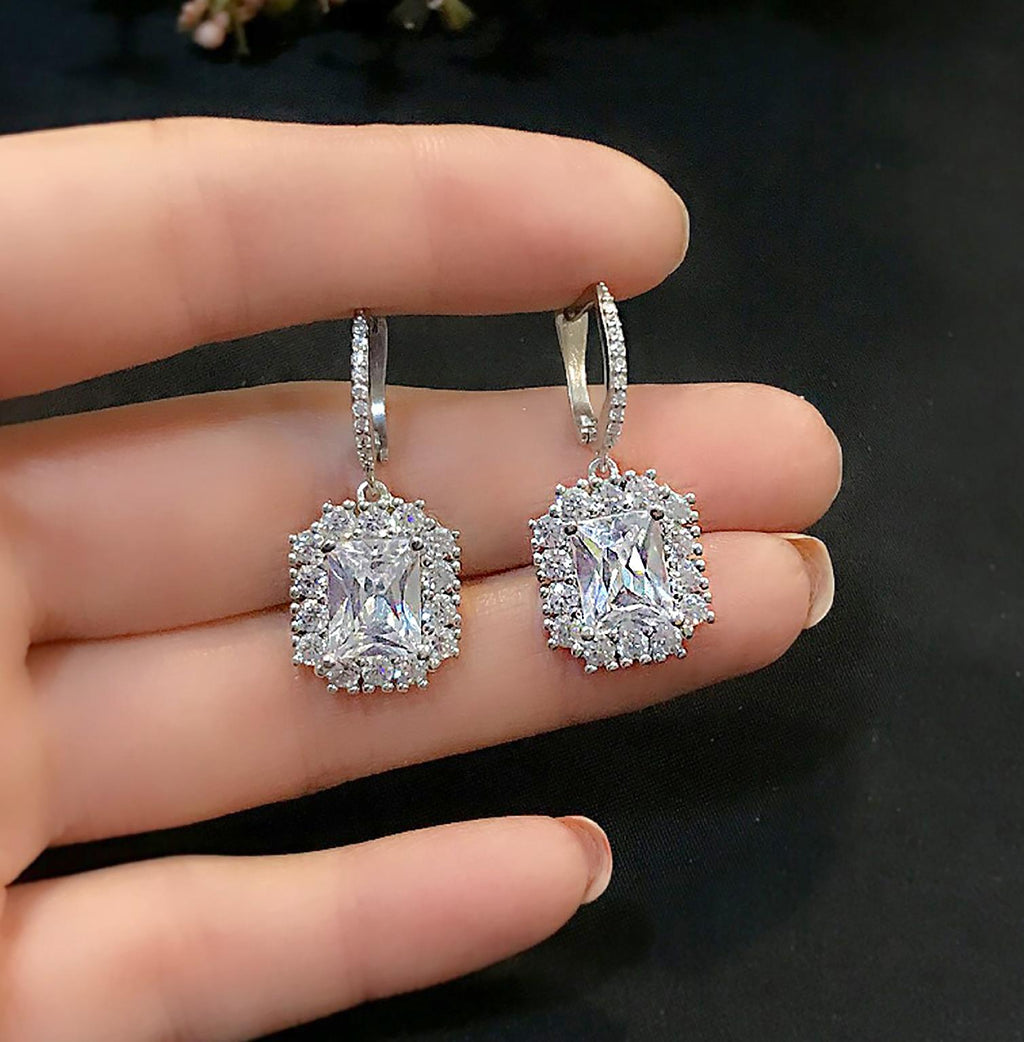 Baguette Silver Earrings – 925 Sterling Silver Baguette Earrings - Etna Gift