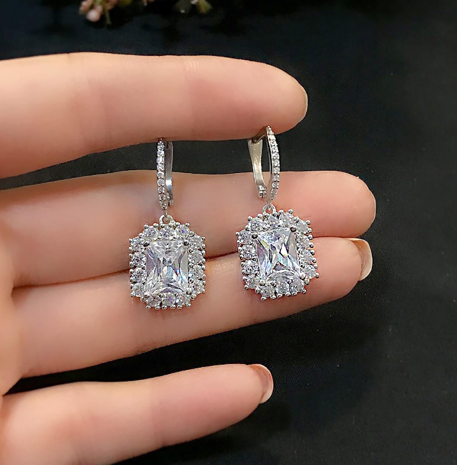 Baguette Silver Earrings – 925 Sterling Silver Baguette Earrings - Etna Gift