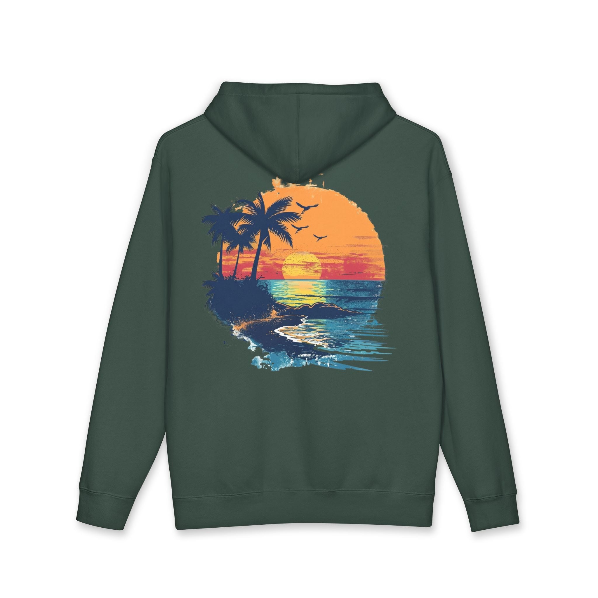 Beach Sunset Hoodie – Tropical Palm Trees & Flip Flops Graphic Sweatshirt - Etna Gift
