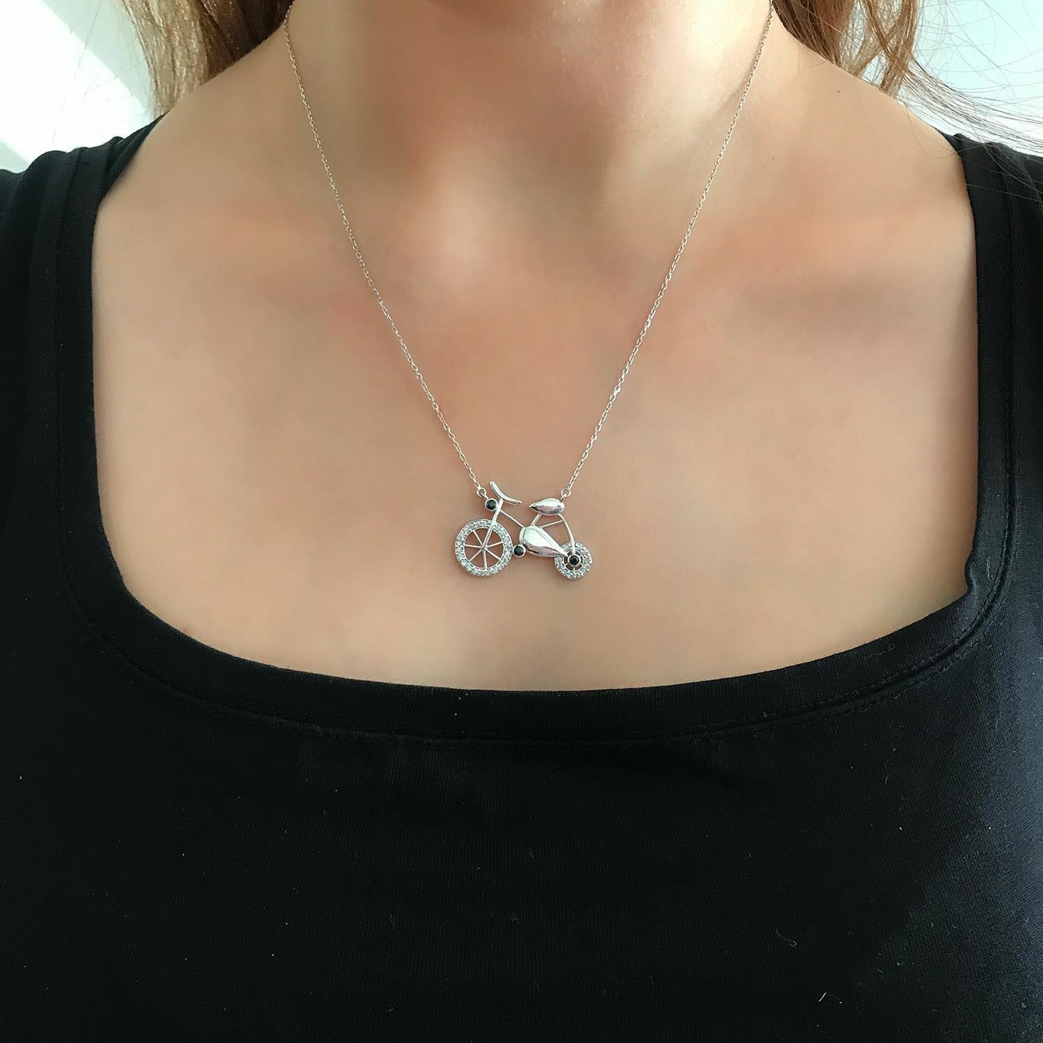 Bicycle silver necklace 925 sterling silver bicycle necklace - Etna Gift