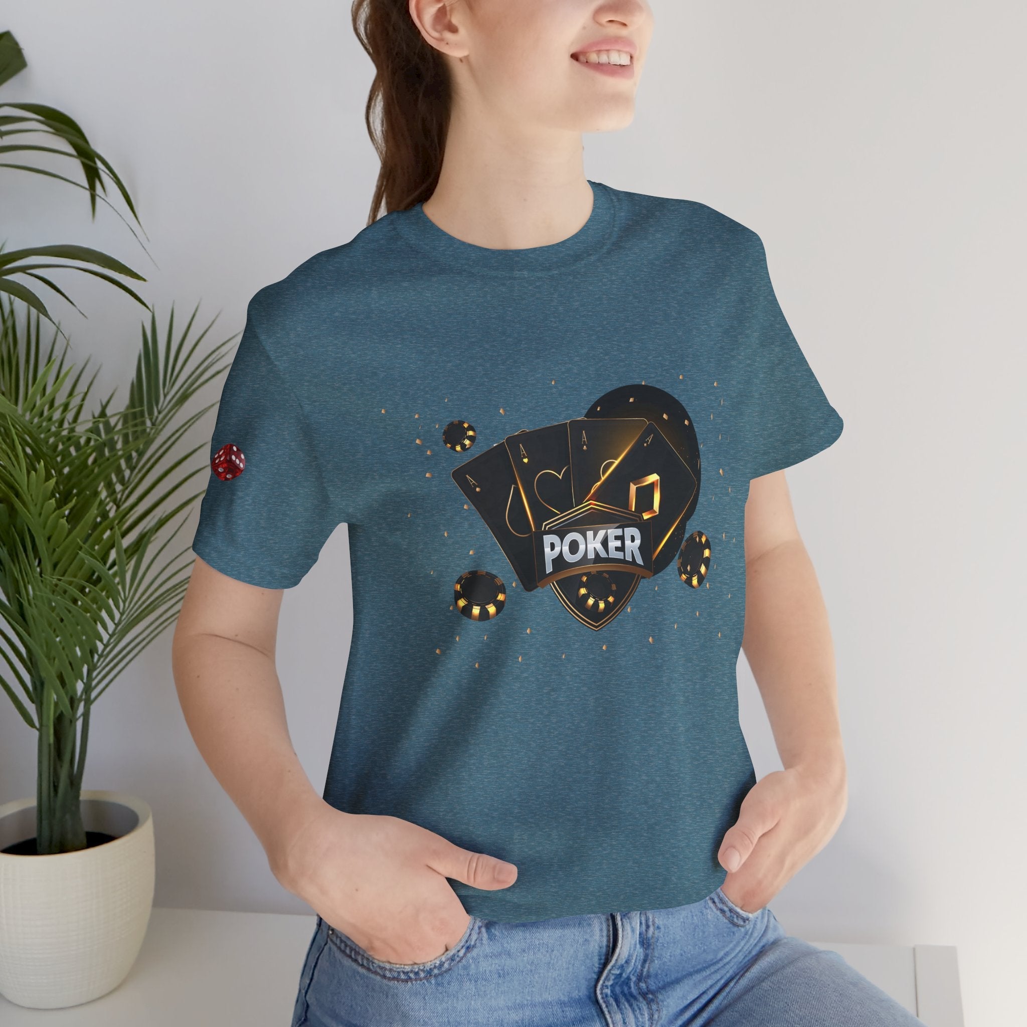 Black Poker Cards Heart design T-Shirt | Poker Chips Dice Tee - Etna Gift