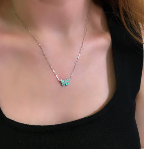 Butterfly necklace 925 sterling silver butterfly necklace green - Etna Gift