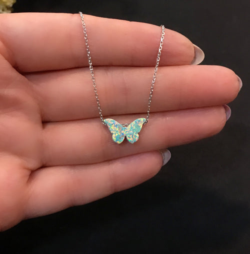 Butterfly necklace 925 sterling silver butterfly necklace green - Etna Gift
