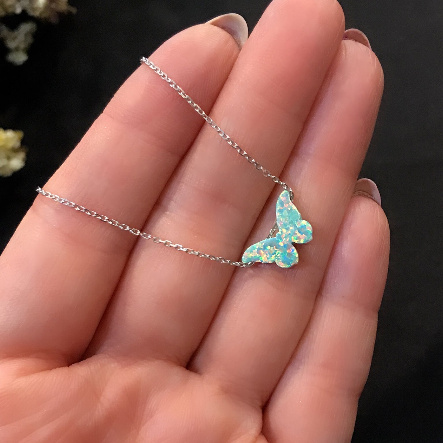 Butterfly necklace 925 sterling silver butterfly necklace green - Etna Gift